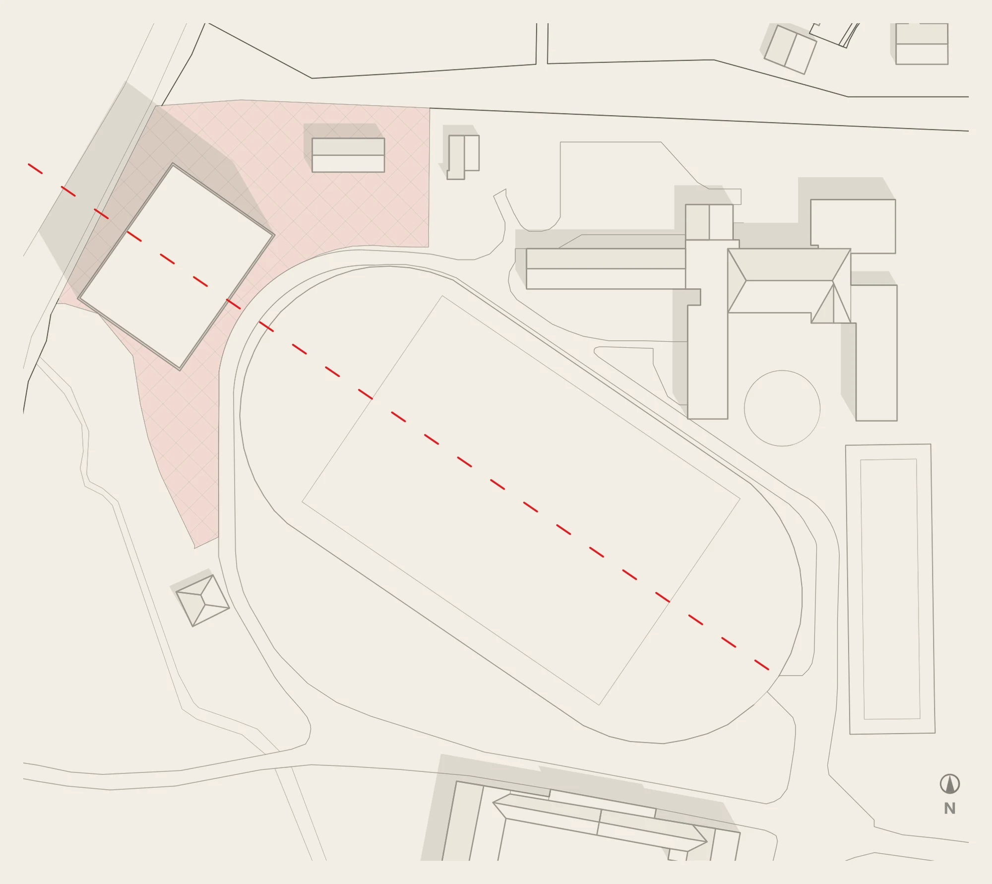 Lageplan mit dem Solitär nordwestlich der bestehenden Sportanlage